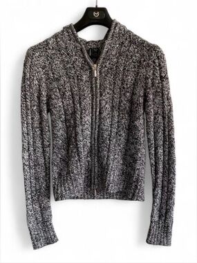 MARIPOSA *VINTAGE* Y2K Marled Pepper Gray Crop Knit Full Zip  Sweater Hoodie XL